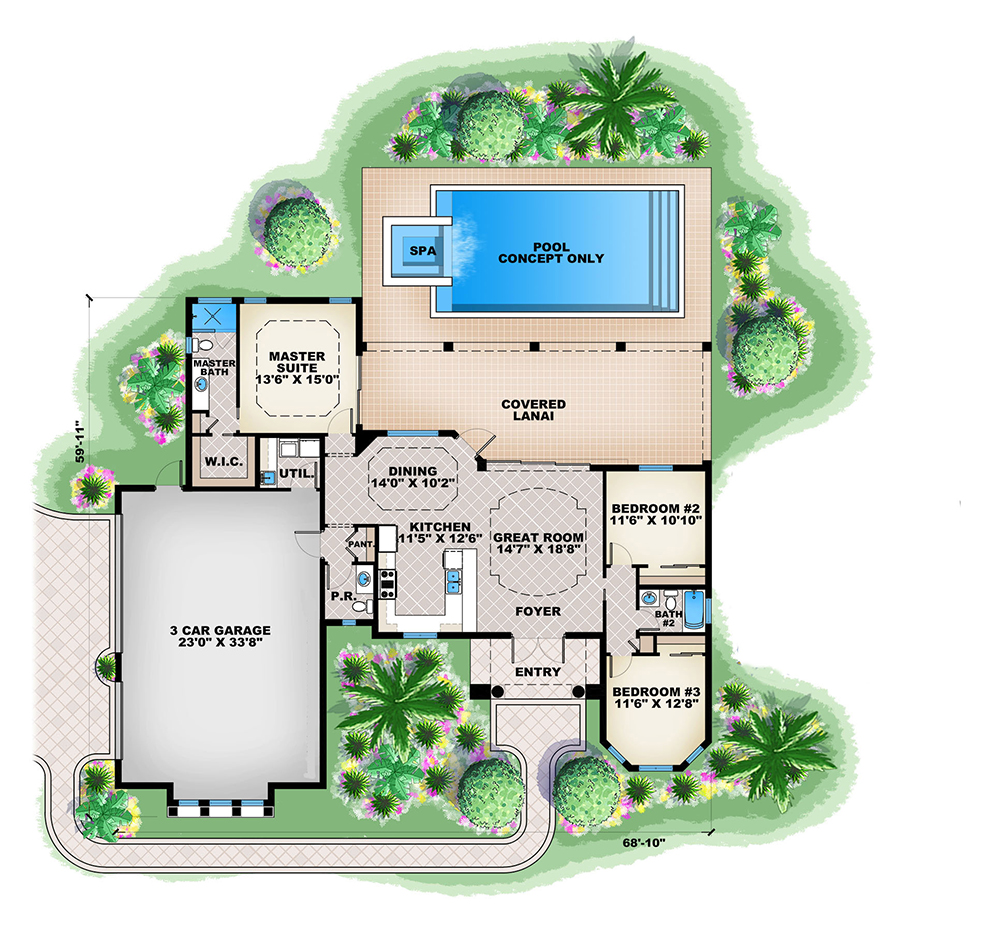 Floor Plan First Story of Mediterranean Plan #175-1249