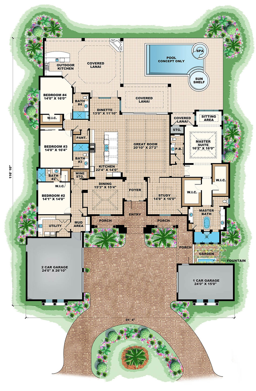 Floor Plan First Story of Mediterranean Plan #175-1251
