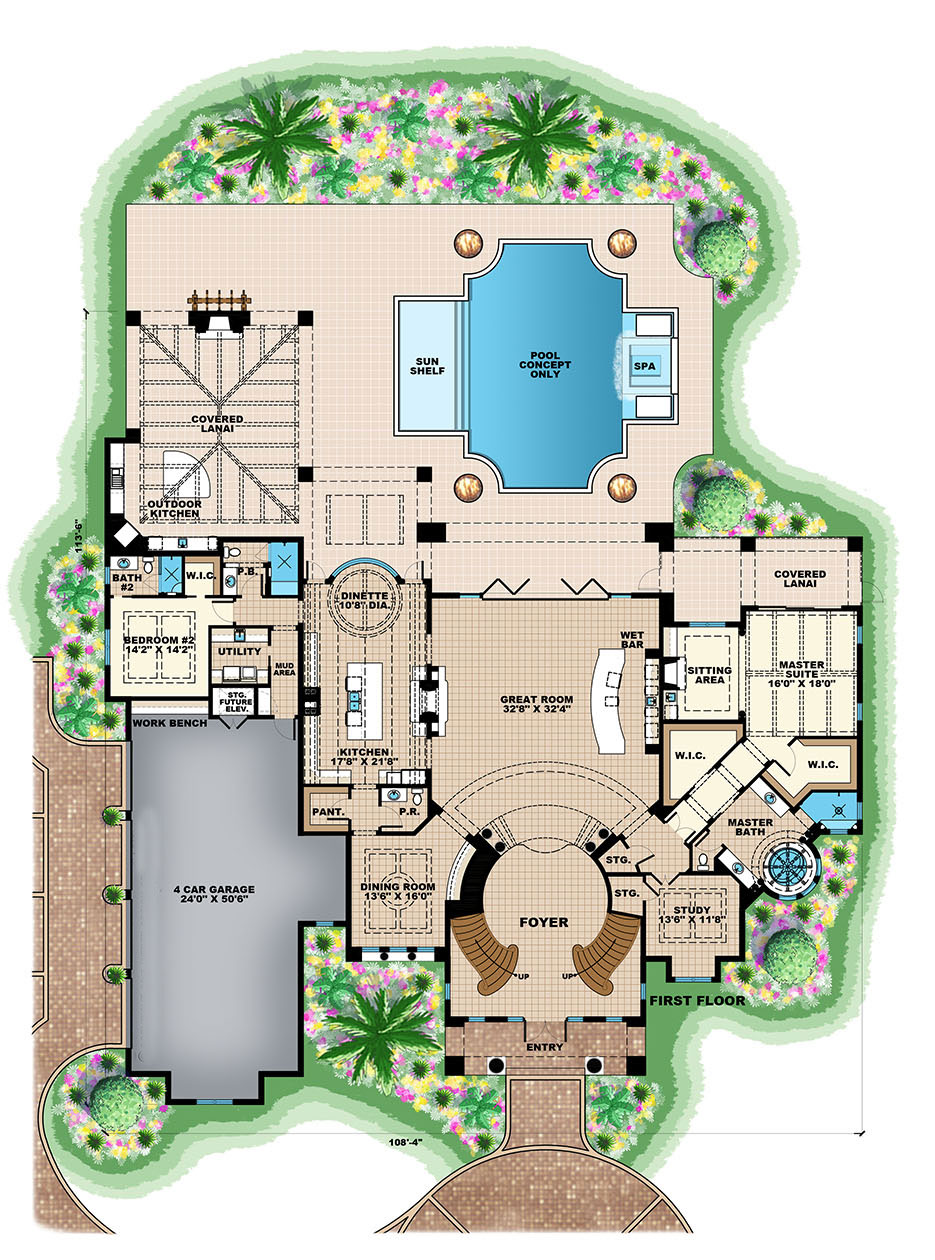 Floor Plan First Story of French Plan #175-1254