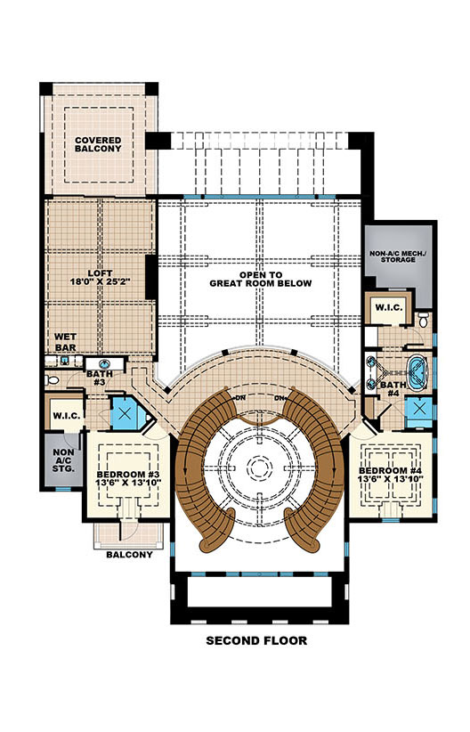 Floor Plan Second Story of French Plan #175-1254