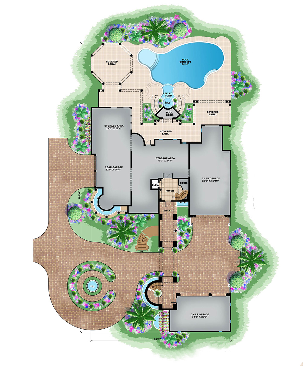Floor Plan First Story of Mediterranean Plan #175-1256