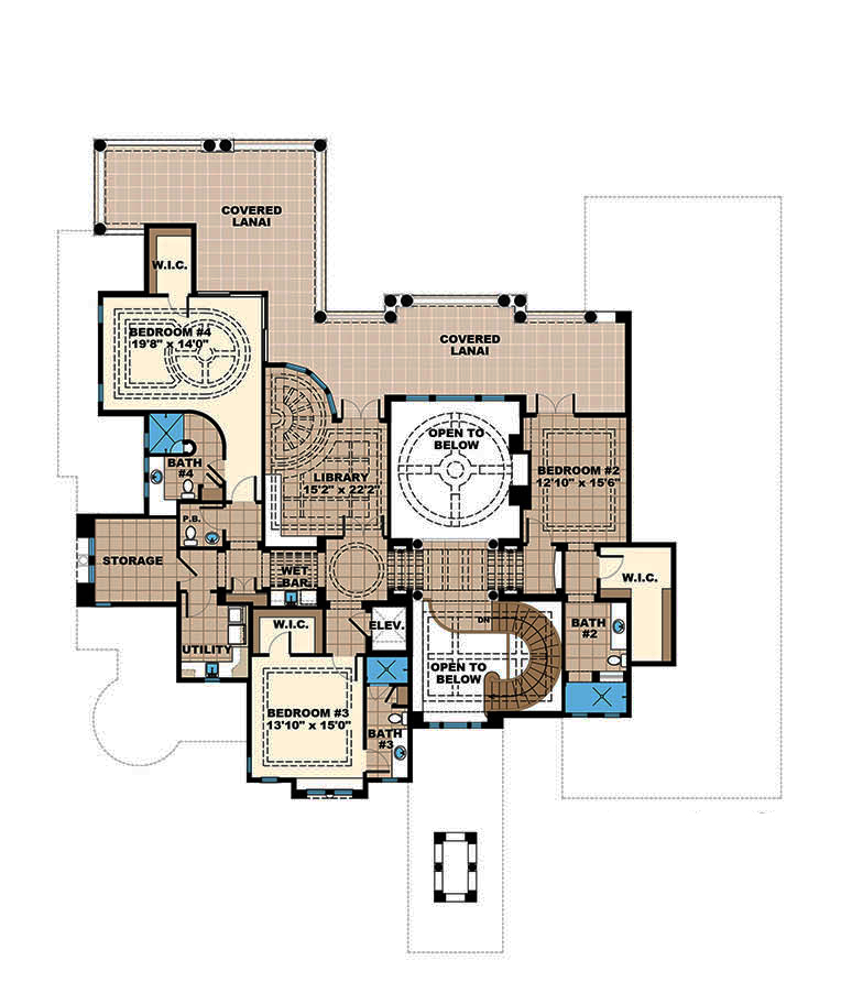 Floor Plan Third Story of Mediterranean Plan #175-1256