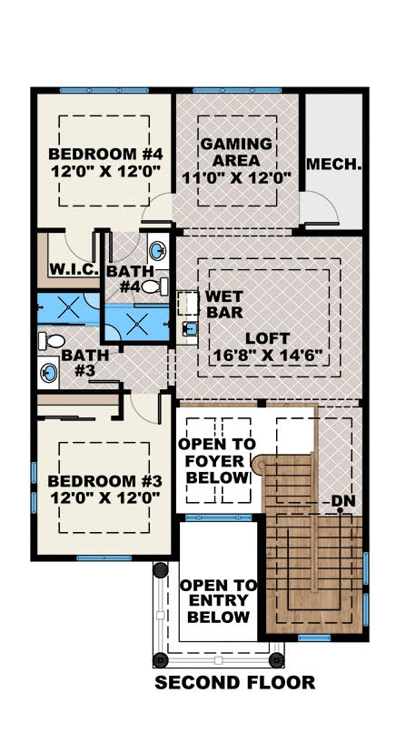 Floor Plan Second Story of Mediterranean Plan #175-1257