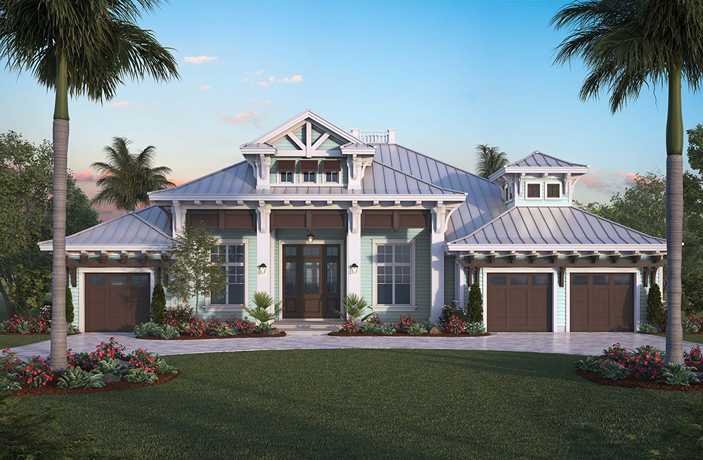 Front elevation of Florida Style home plan (ThePlanCollection: House Plan #175-1258)