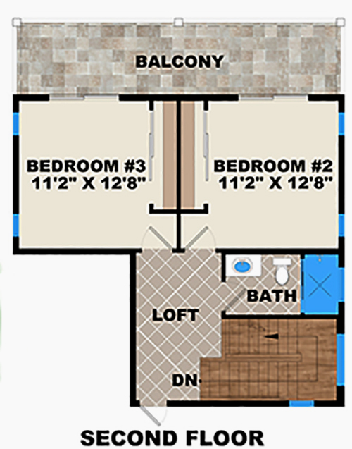 Floor Plan Second Story of Mediterranean Plan #175-1263
