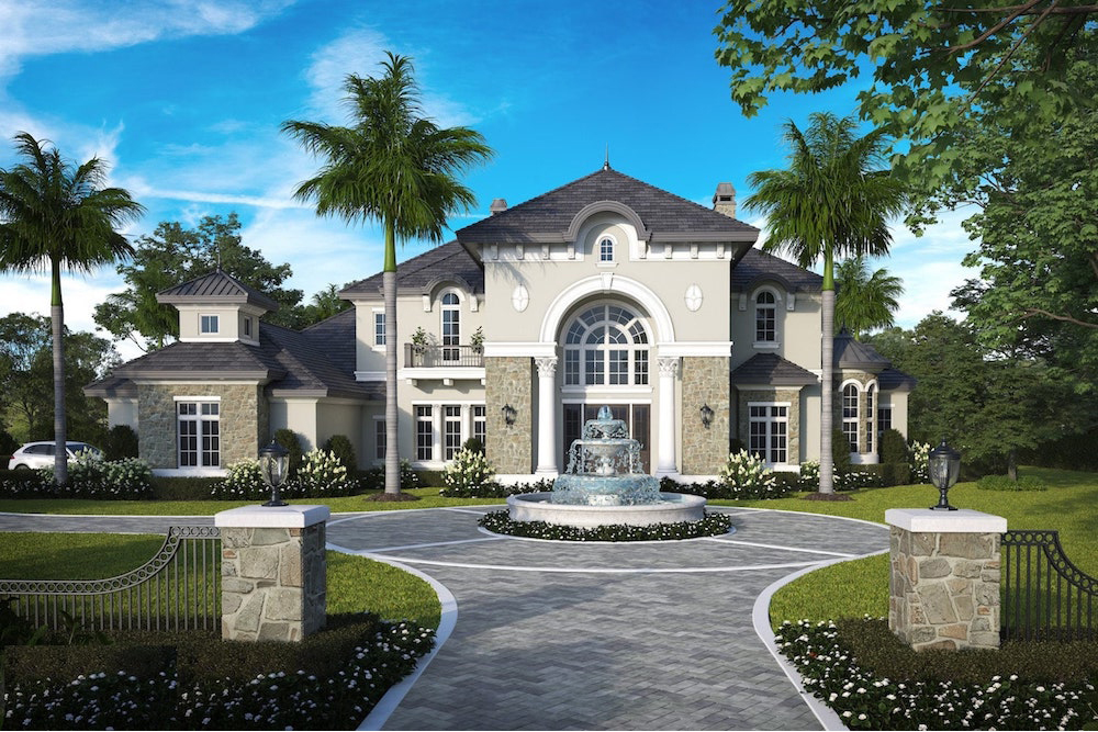 Front elevation of French home (ThePlanCollection: House Plan #175-1264)