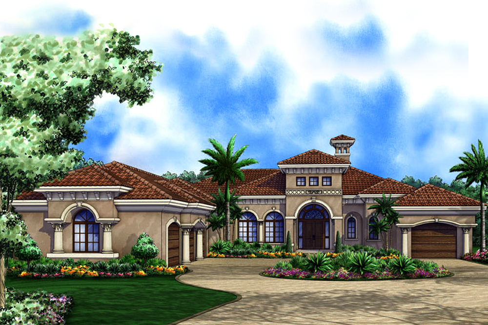 Front elevation of Mediterranean home (ThePlanCollection: House Plan #175-1265)