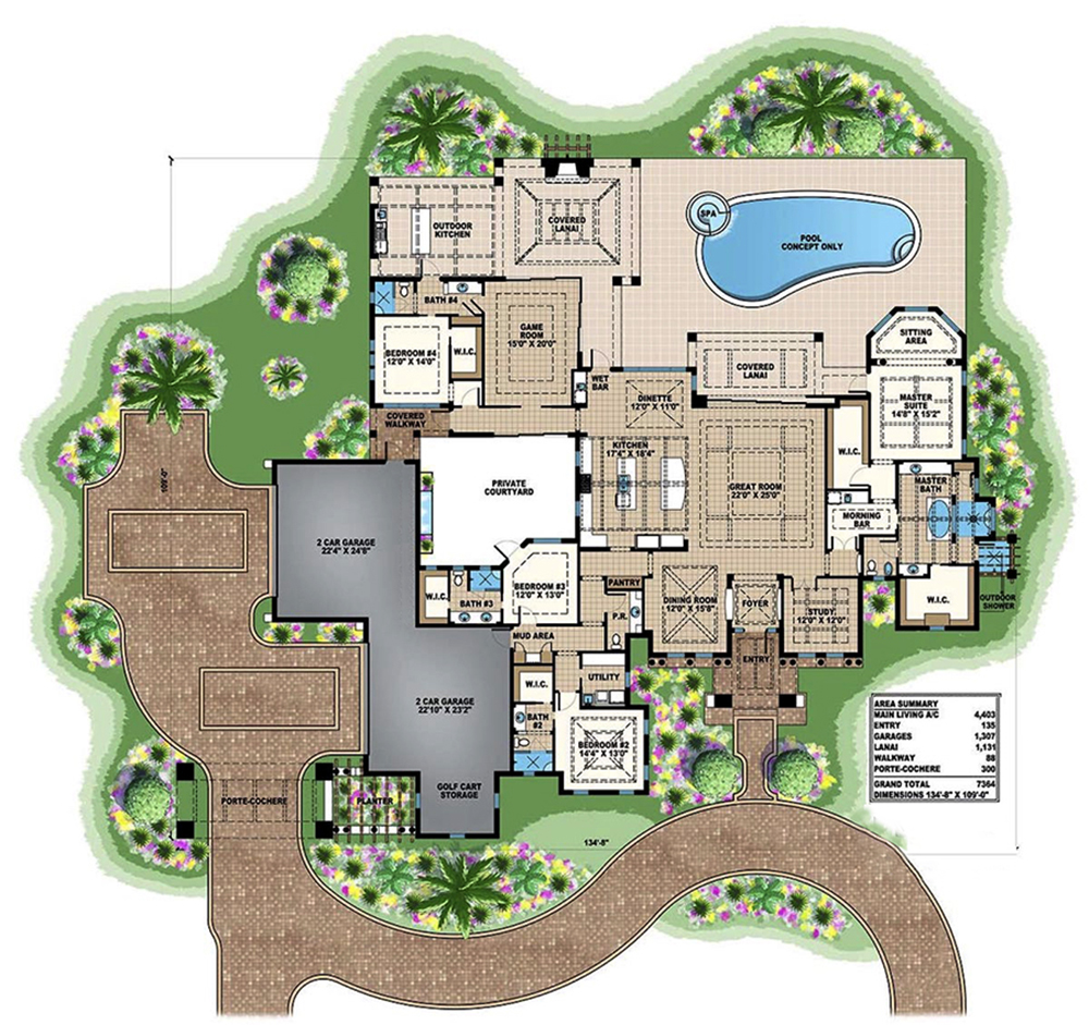 Floor Plan First Story of Mediterranean Plan #175-1266