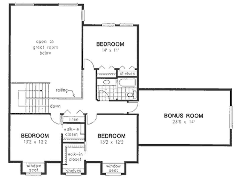 Floor Plan Second Story of Country Plan #176-1000