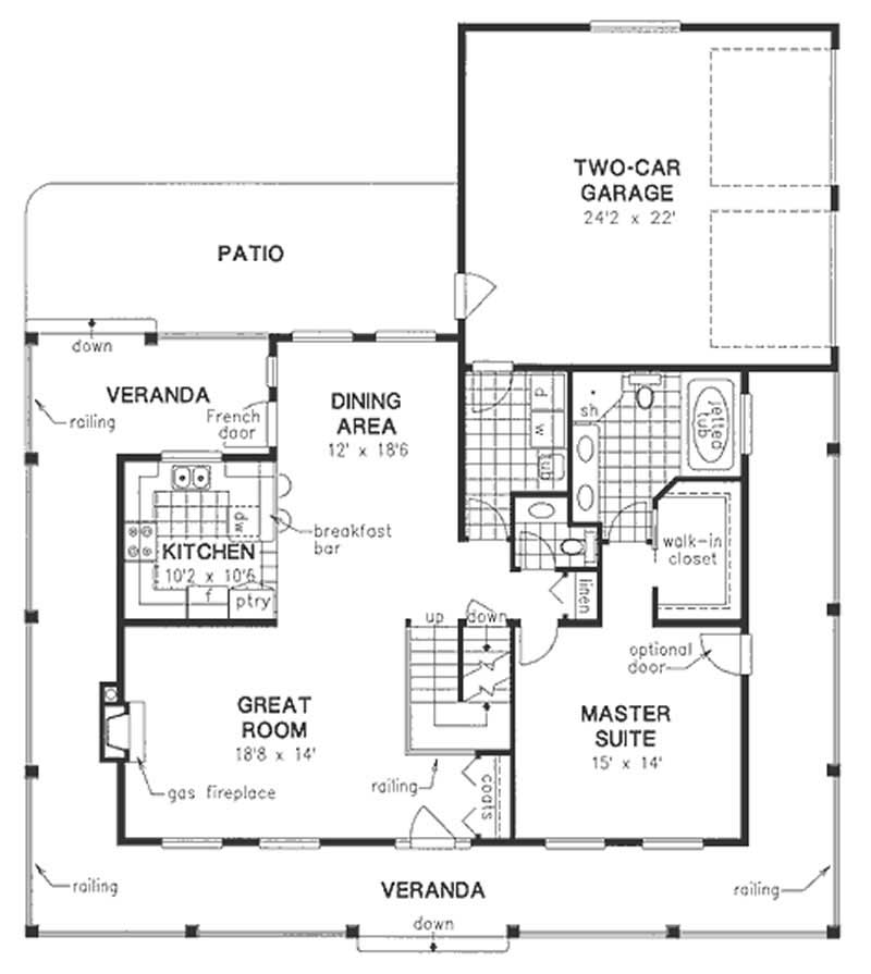 Floor Plan First Story of Country Plan #176-1001