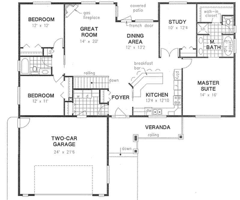 Floor Plan First Story of Craftsman Plan #176-1002