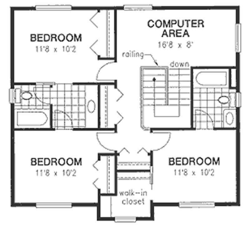 Floor Plan Second Story of Colonial Plan #176-1005