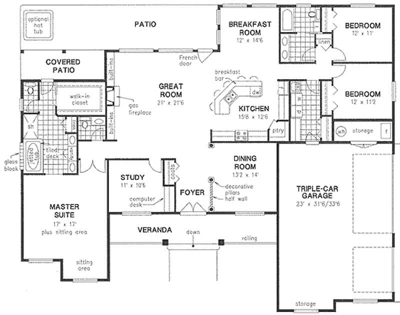 Floor Plan First Story of Country Plan #176-1009