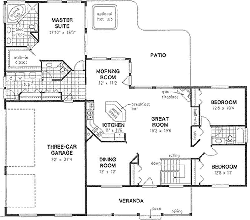 Floor Plan First Story of Country Plan #176-1010