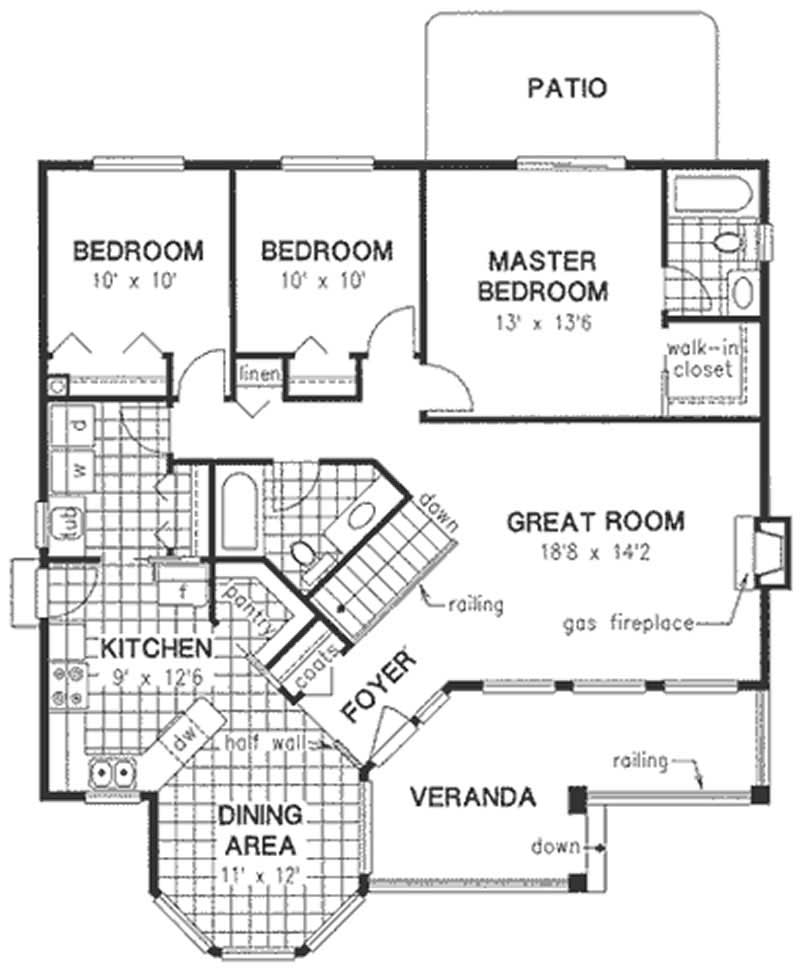 Floor Plan First Story of Country Plan #176-1014