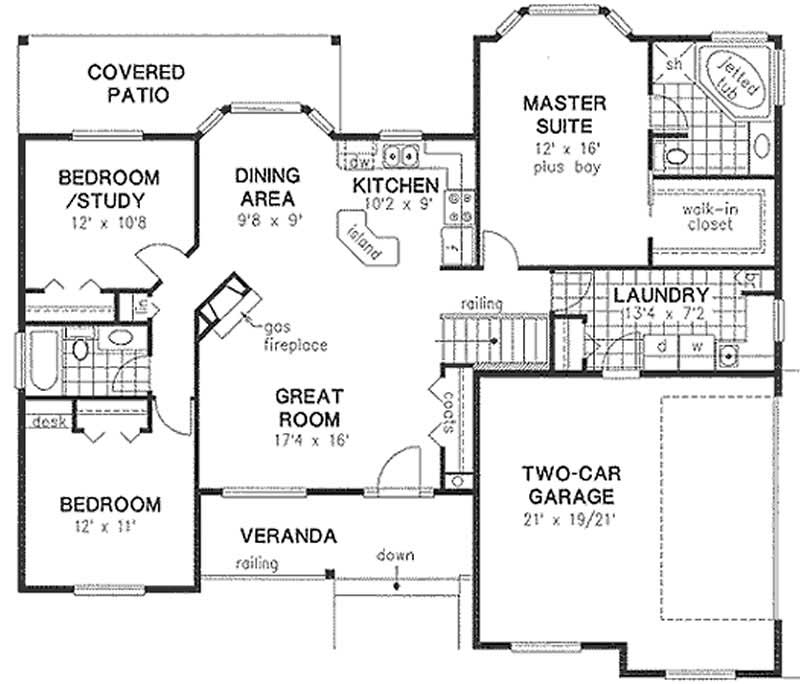 Floor Plan First Story of Ranch Plan #176-1016