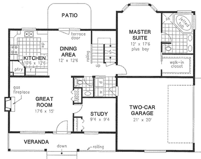 Floor Plan First Story of Country Plan #176-1018