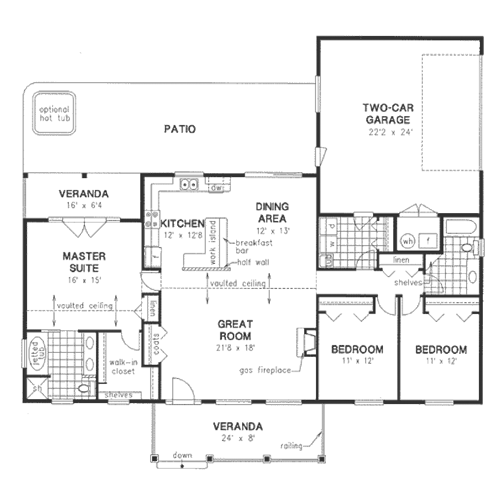 Floor Plan First Story of Southern Plan #176-1019