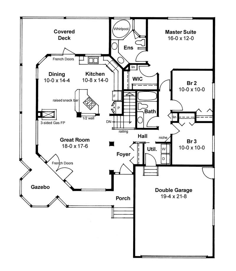 Floor Plan First Story of Bungalow Plan #177-1000