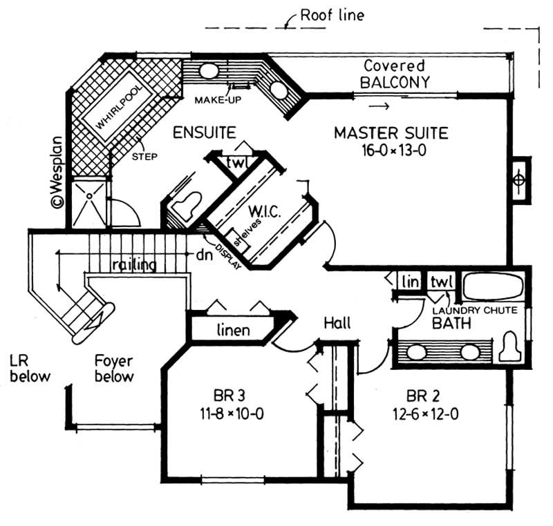 Floor Plan Second Story of European Plan #177-1002