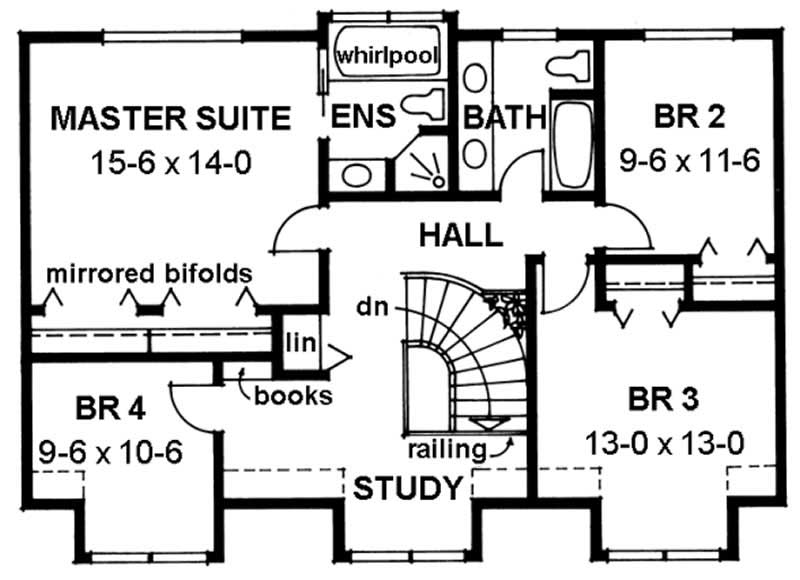 Floor Plan Second Story of Cape Cod Plan #177-1011