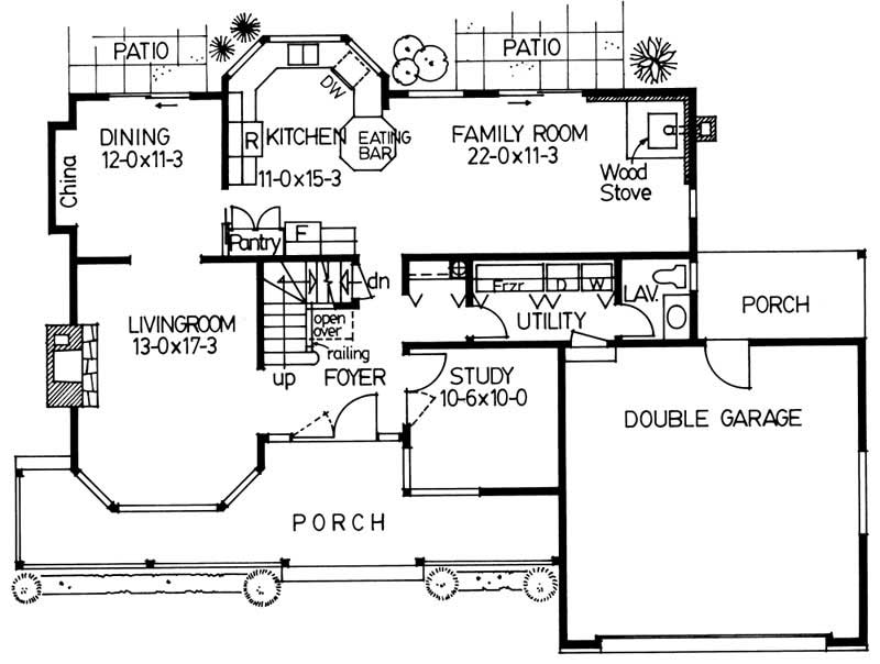 Floor Plan First Story of Country Plan #177-1014