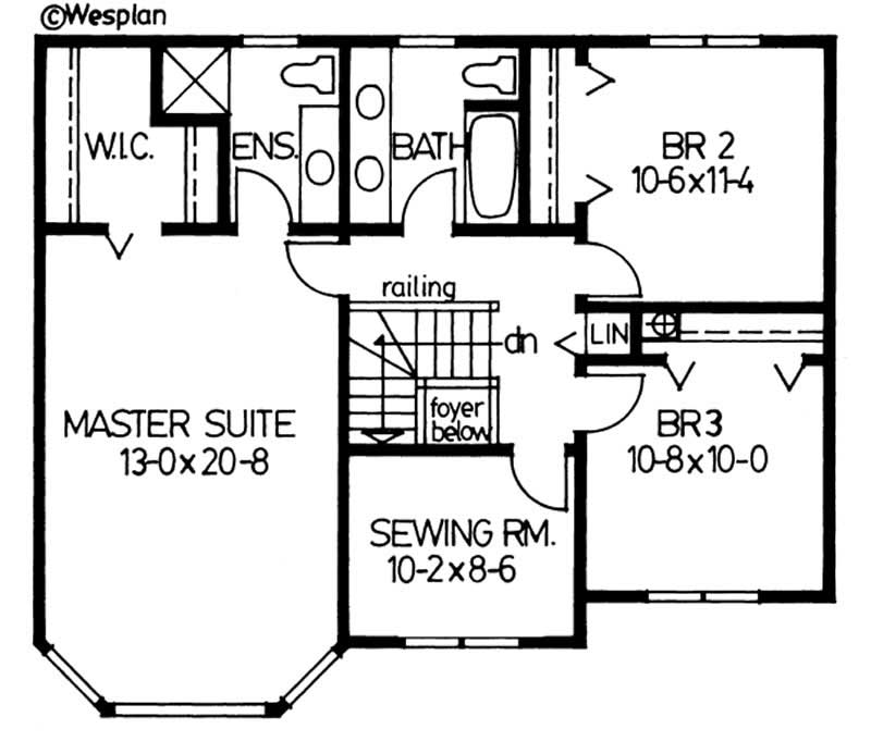 Floor Plan Second Story of Country Plan #177-1014