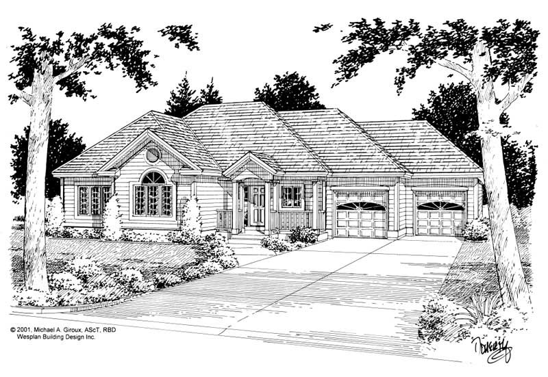 Home Plan Front Elevation of this 3-Bedroom,1407 Sq Ft Plan -177-1017