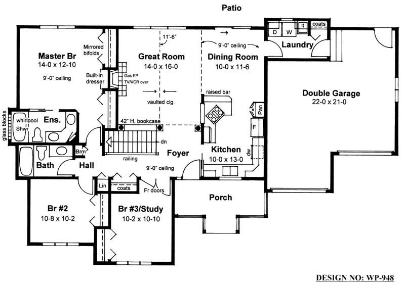Floor Plan First Story of Craftsman Plan #177-1017