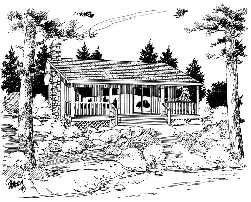 Home Plan Front Elevation of this 2-Bedroom,884 Sq Ft Plan -177-1020
