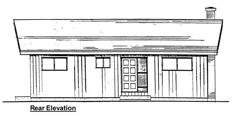 Home Plan Rear Elevation of this 2-Bedroom,884 Sq Ft Plan -177-1020