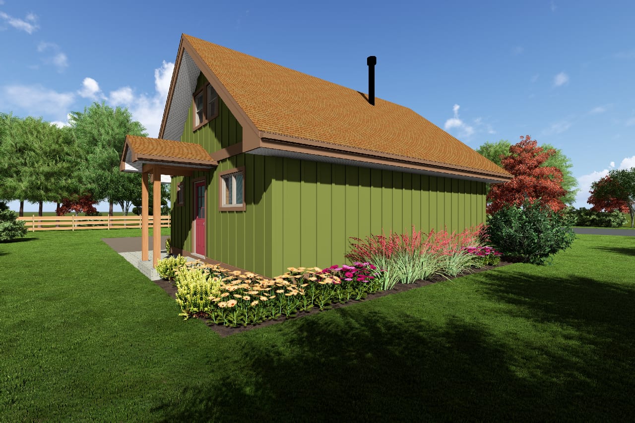 Home Plan Rear Elevation of this 2-Bedroom,849 Sq Ft Plan -177-1027