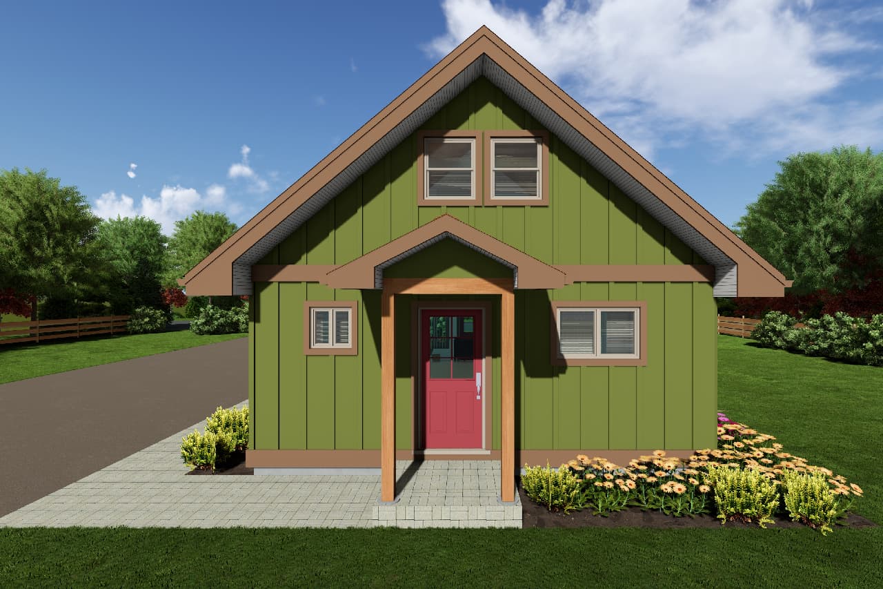 Home Plan Rear Elevation of this 2-Bedroom,849 Sq Ft Plan -177-1027