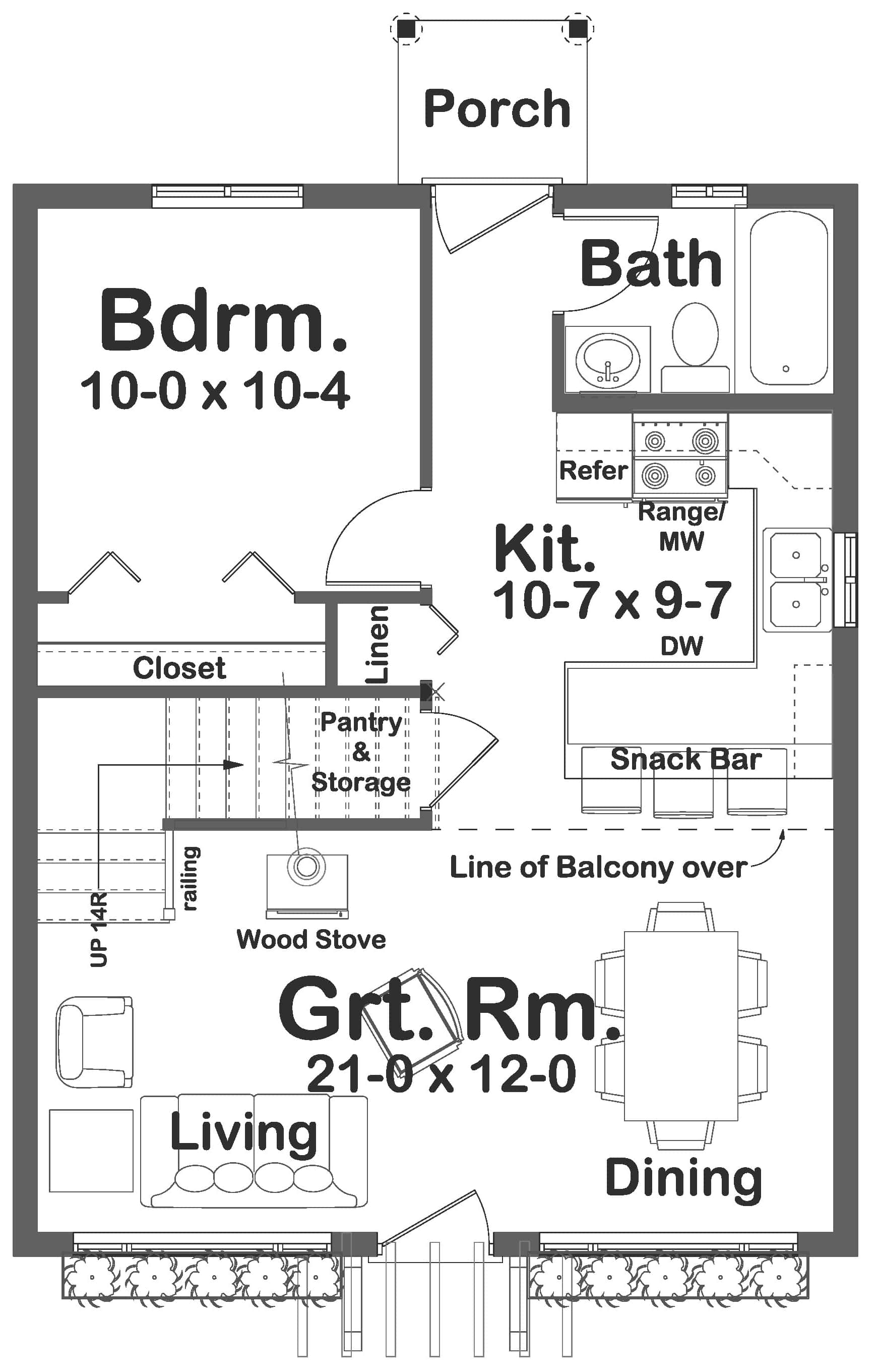 Main Level of Small House Plans #177-1027
