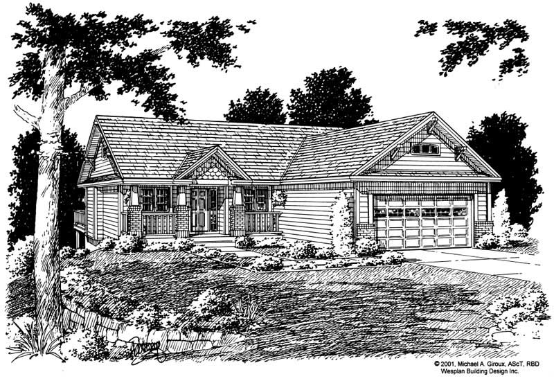 Home Plan Front Elevation of this 3-Bedroom,1368 Sq Ft Plan -177-1028