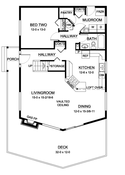Floor Plan First Story of Vacation Homes Plan #177-1032