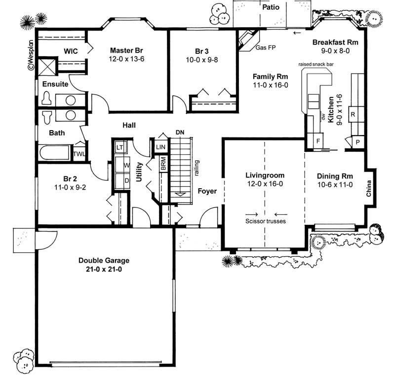 Floor Plan First Story of Ranch Plan #177-1034
