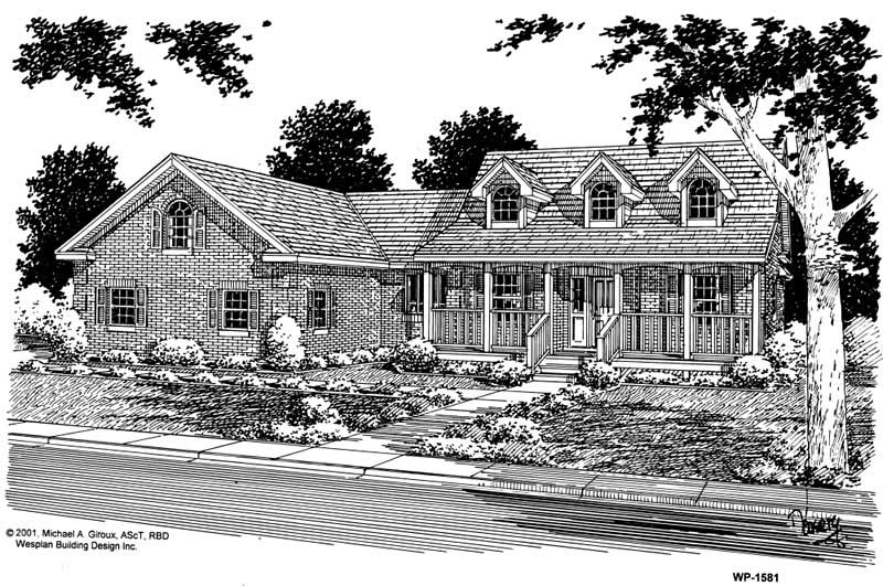Home Plan Front Elevation of this 3-Bedroom,1734 Sq Ft Plan -177-1038