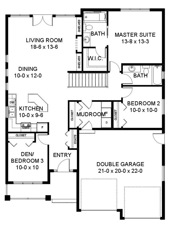 Floor Plan First Story of Craftsman Plan #177-1044