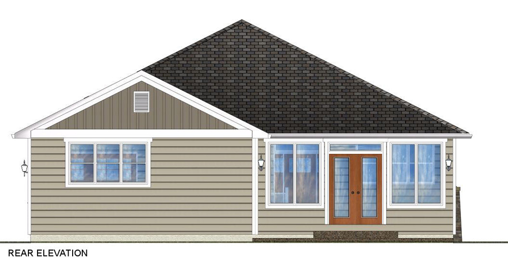 Home Plan Rear Elevation of this 3-Bedroom,1403 Sq Ft Plan -177-1044