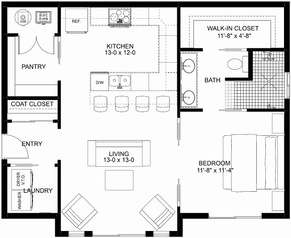 Floor Plan Main Level of Small House Plans #177-1045