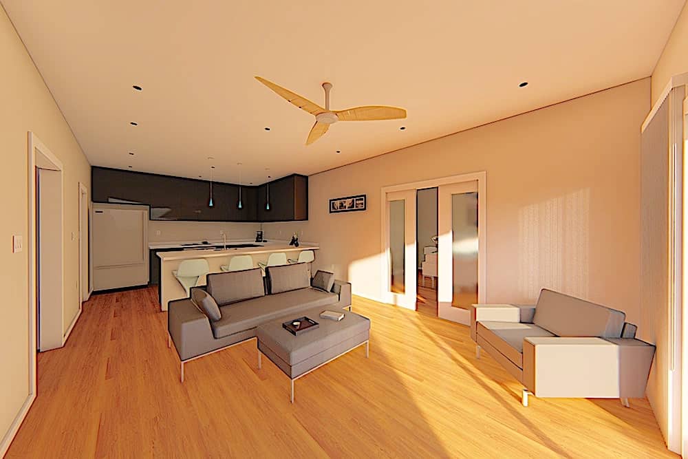 Living Room of this 1-Bedroom, 896 Sq Ft Plan - 177-1046