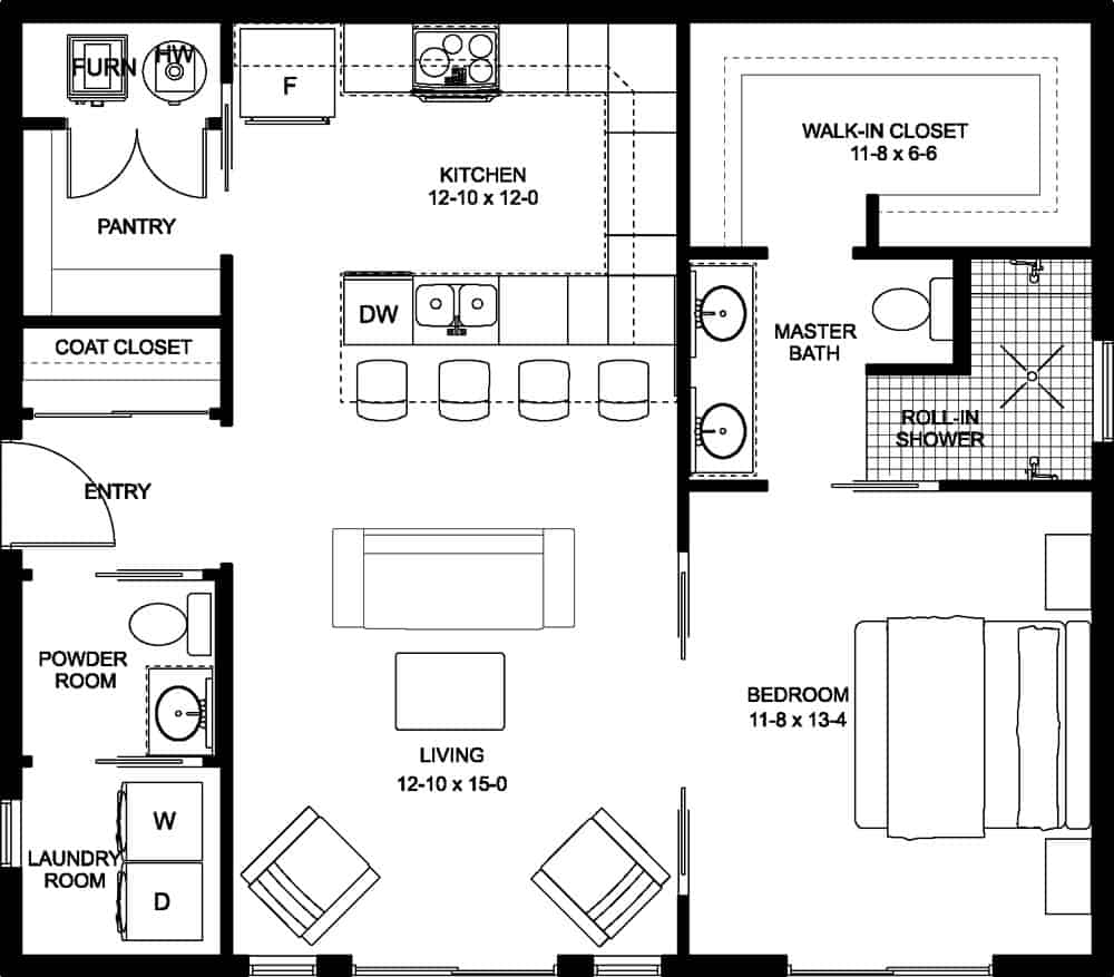 Floor Plan Main Level of Ranch Plan #177-1046