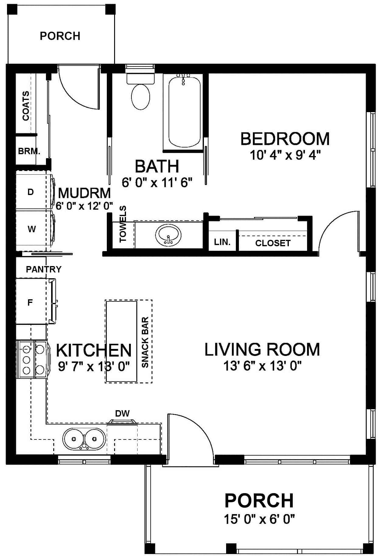 Floor Plan Main Level of Ranch Plan #177-1054