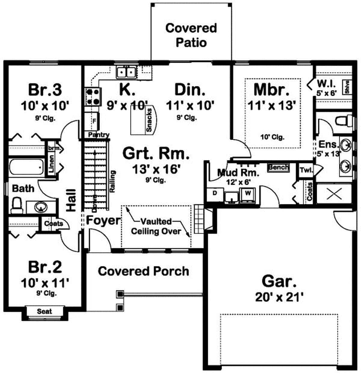 Floor Plan Main Level of Ranch Plan #177-1055