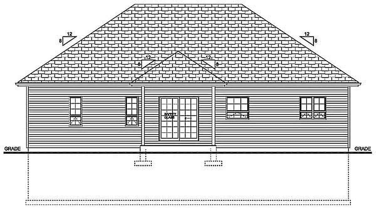 Home Plan Rear Elevation of this 3-Bedroom,1244 Sq Ft Plan -177-1055