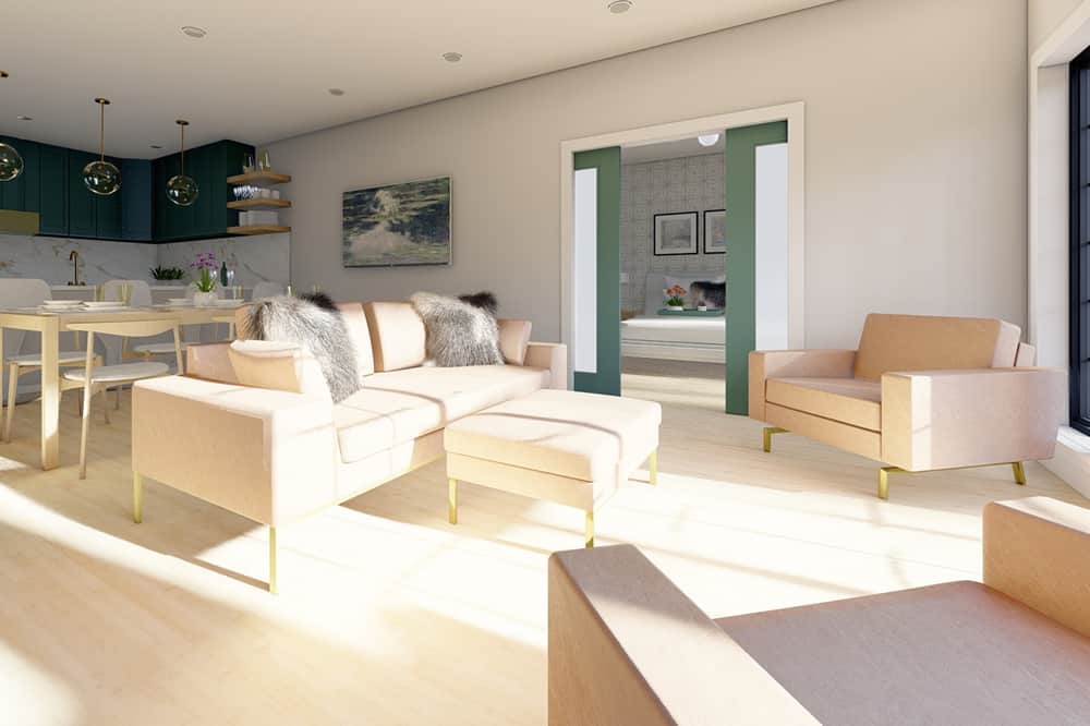 Living Room of this 1-Bedroom,1024 Sq Ft Plan -177-1056