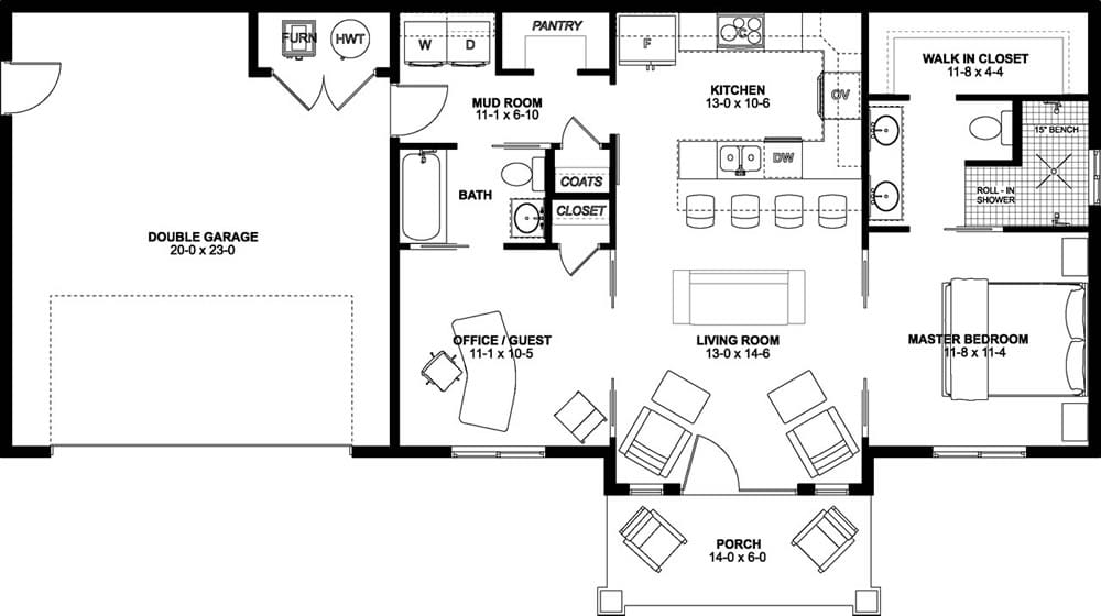 Main Level of Small House Plans #177-1057