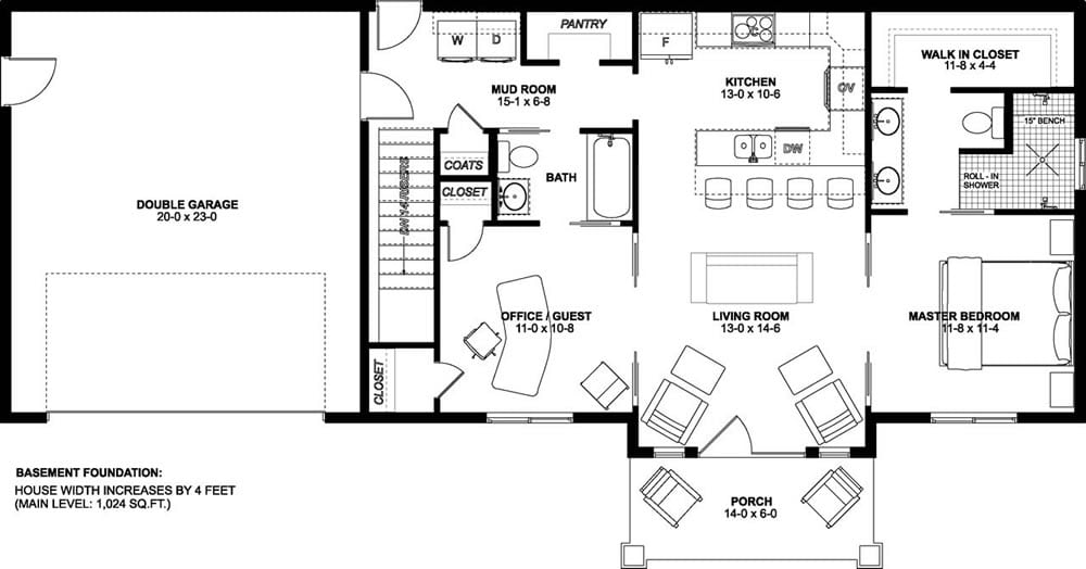Main Level of Small House Plans #177-1057
