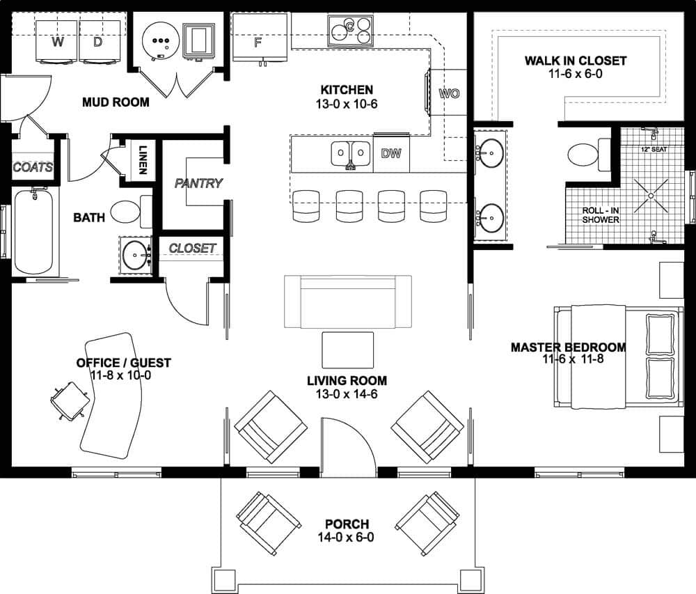 Main Level of Cottage Plan #177-1058